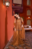 NF-5987 Golden Shirt Gharara Stitched Dress
