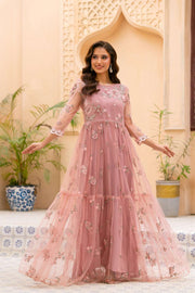 NF-5965 Peach Net Summer Stitched Dress