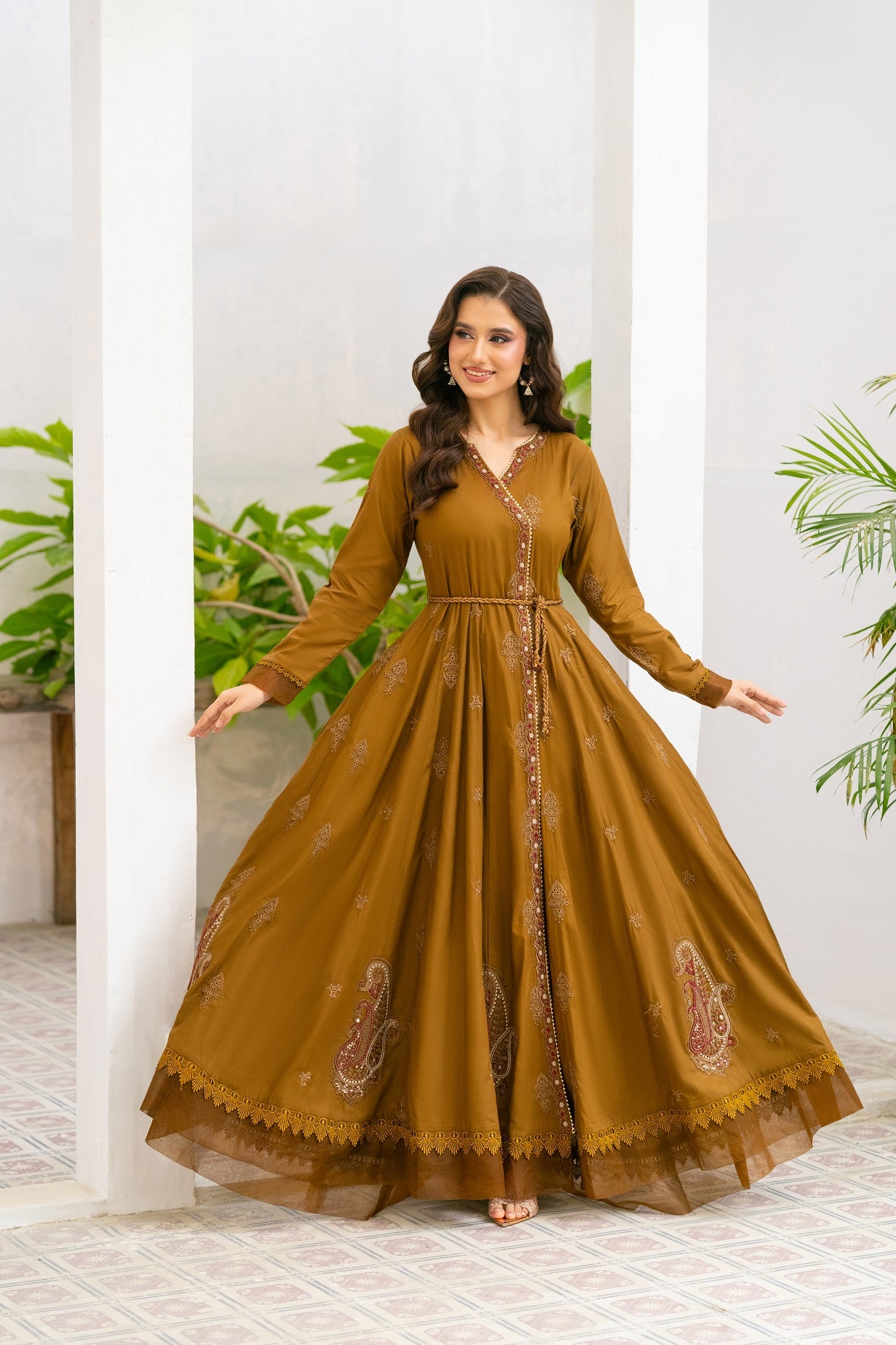 NF-16413 Brown chicken Cotton  Frock