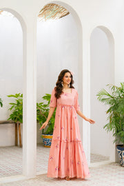NF-6520 Pink Embroidered Summer Stitched Frock