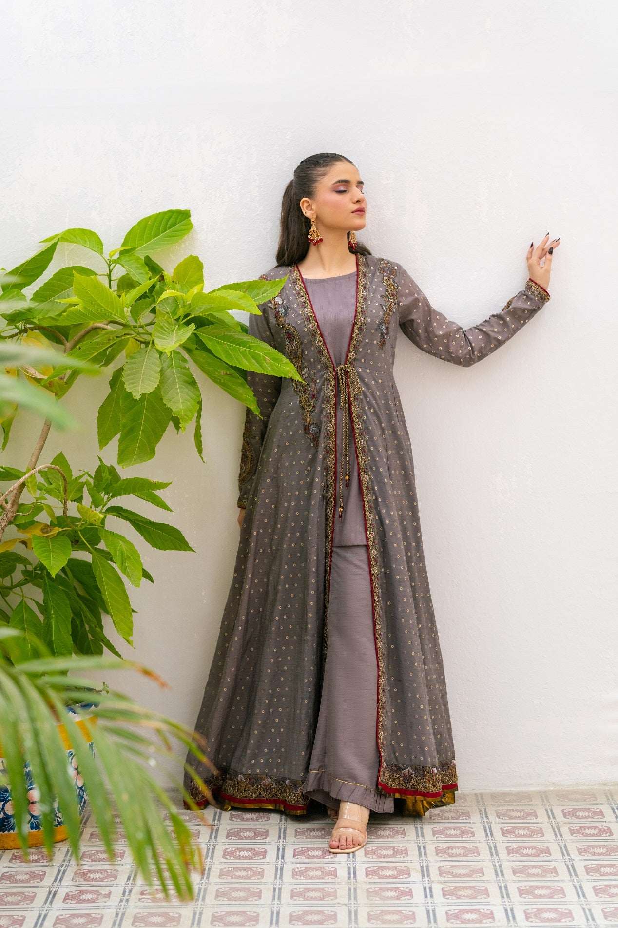 NF-6518 Grey Jacquard Coat Style Stitched Shirt