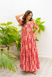 NF-394 Lilac Orange Printed Summer Stitched Frock