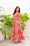 NF-394 Lilac Orange Printed Summer Stitched Frock