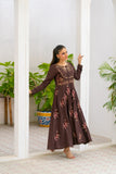 NF-5957 Brown Cotton Summer Stitched Frock