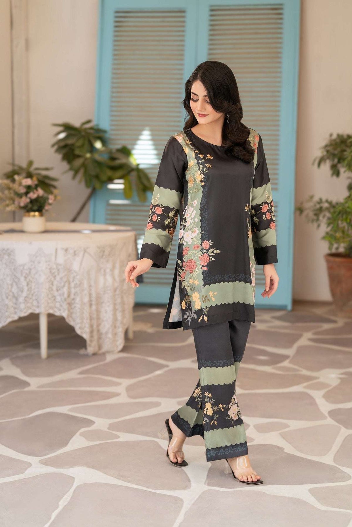 NF-15953 Black Pista Silk Print 2Pc