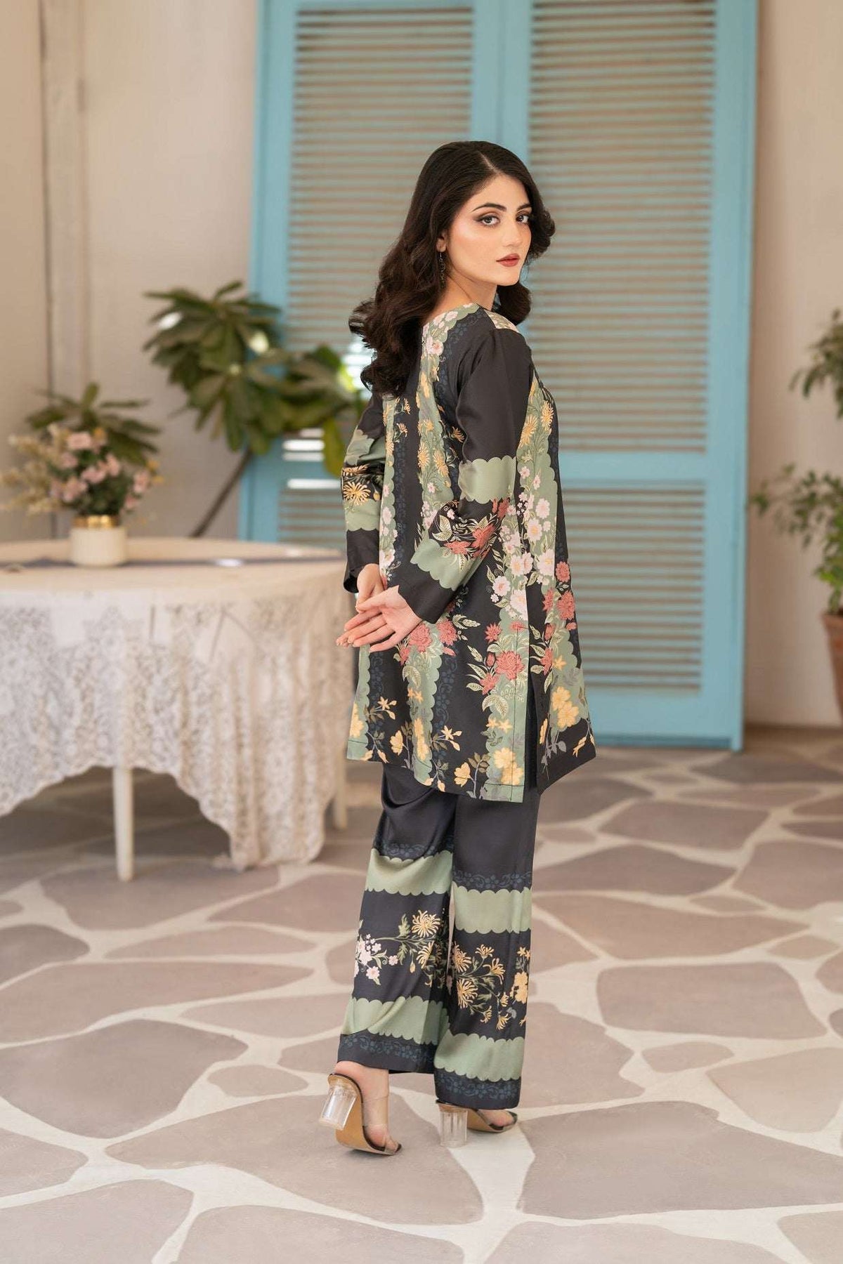 NF-15953 Black Pista Silk Print 2Pc
