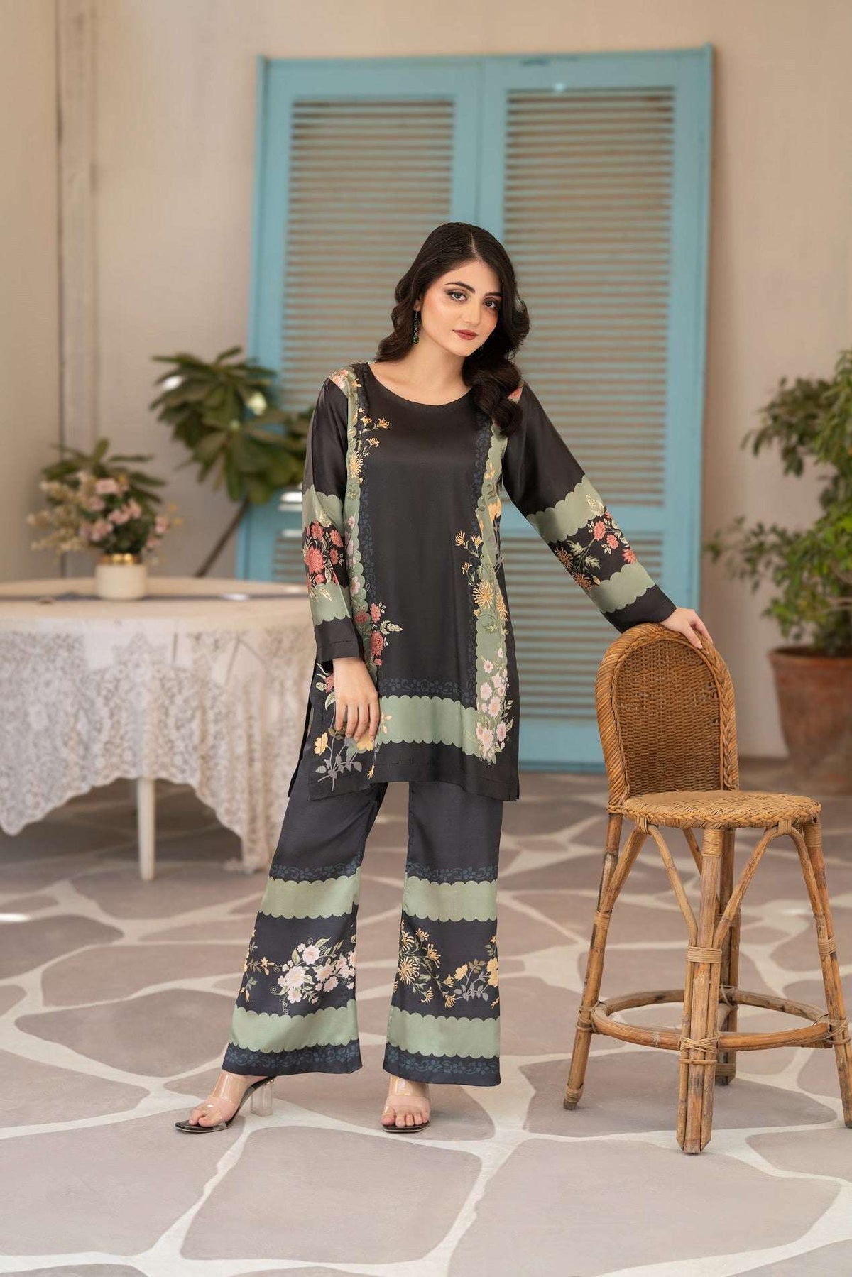 NF-15953 Black Pista Silk Print 2Pc
