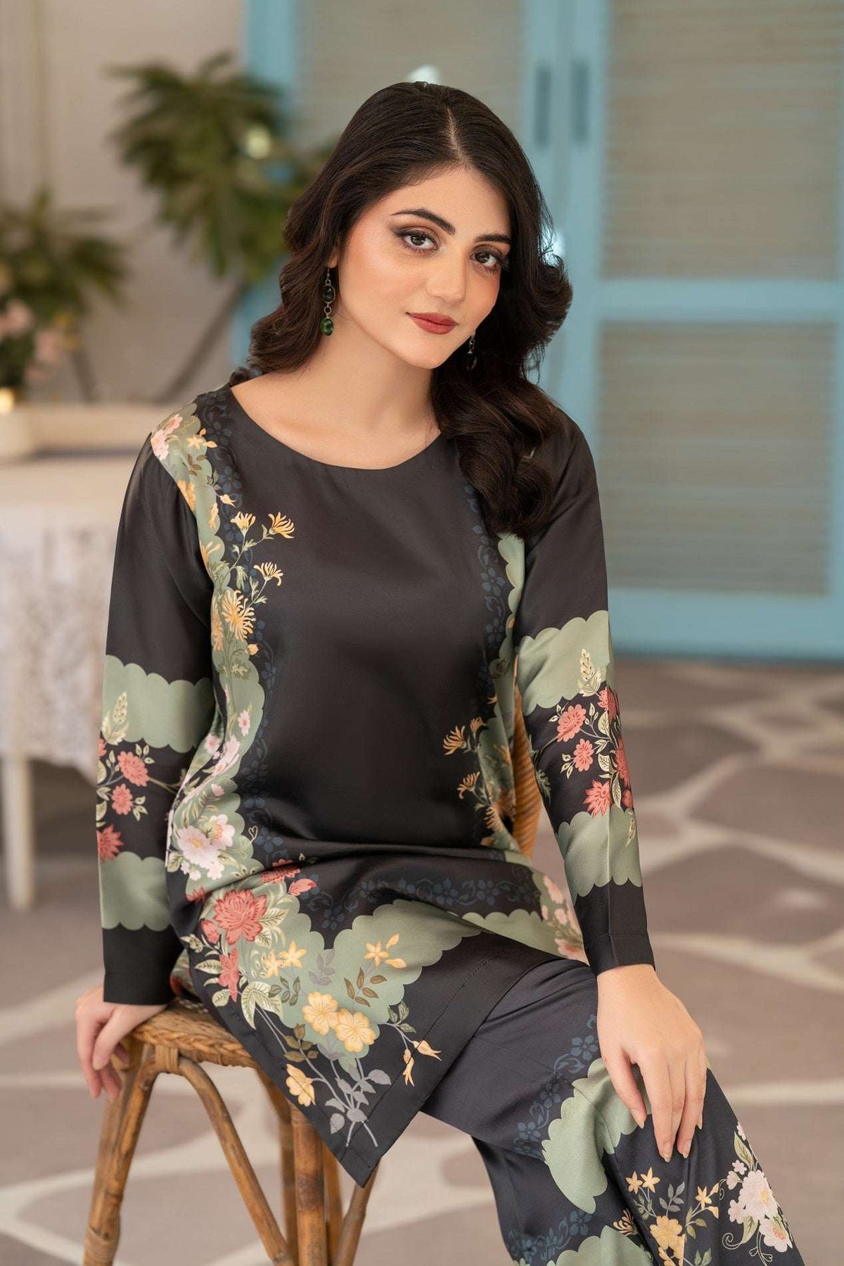 NF-15953 Black Pista Silk Print 2Pc