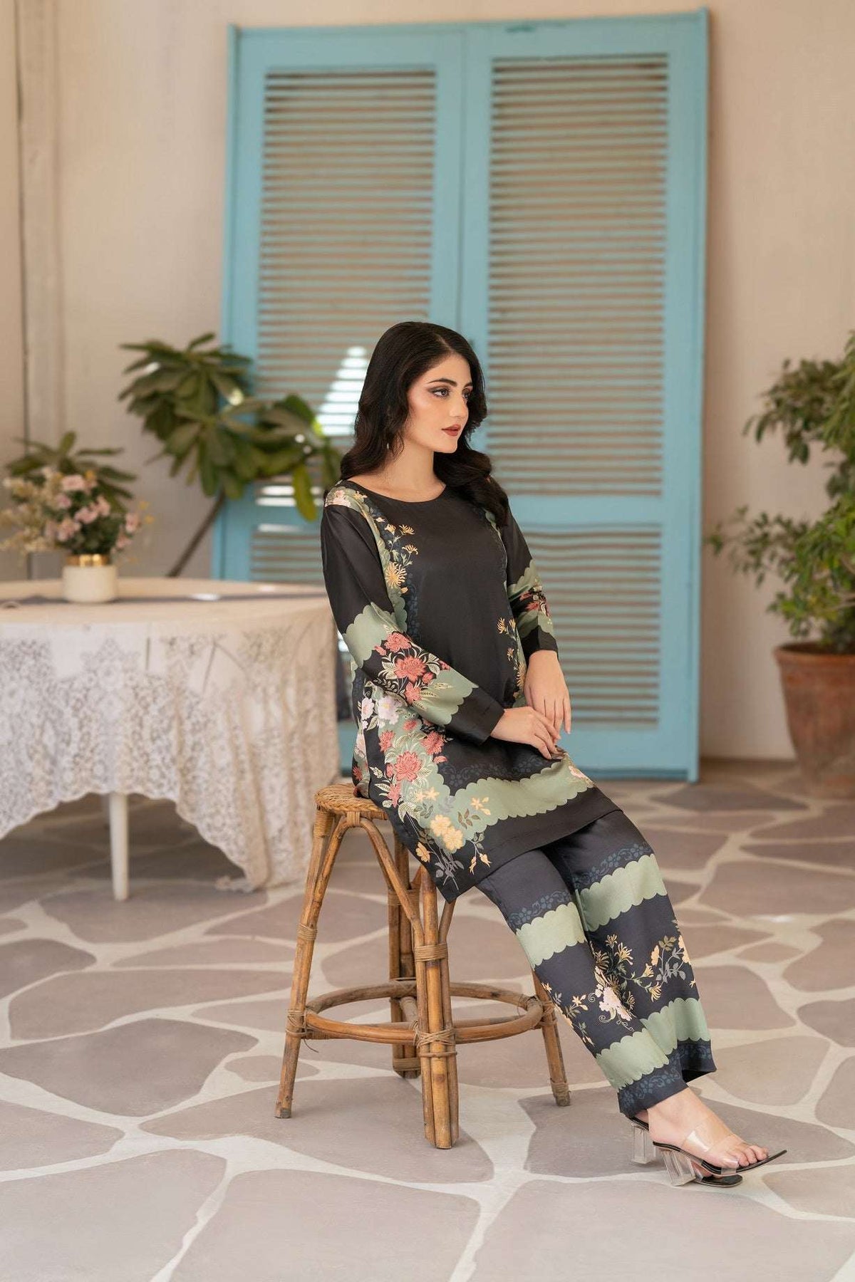 NF-15953 Black Pista Silk Print 2Pc