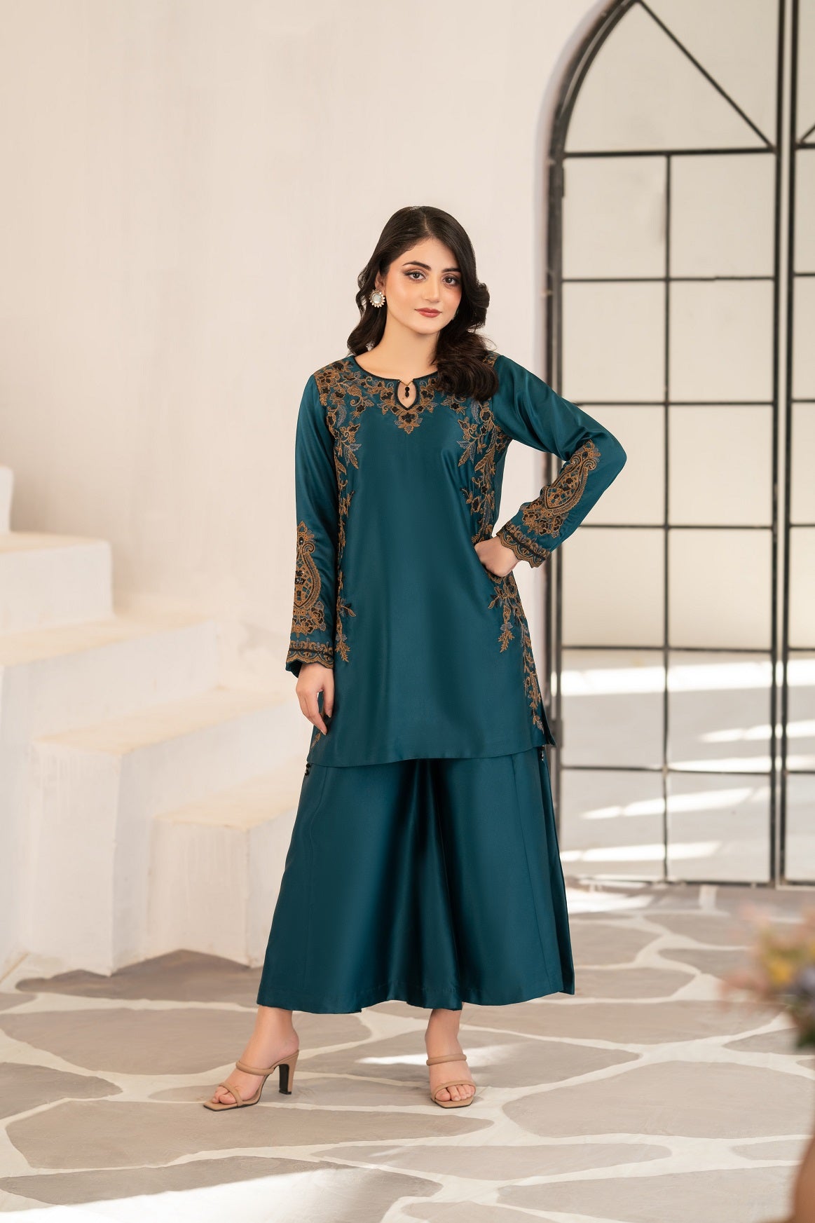 NF-5993 Teal Green Silk Stitched 2Pcs