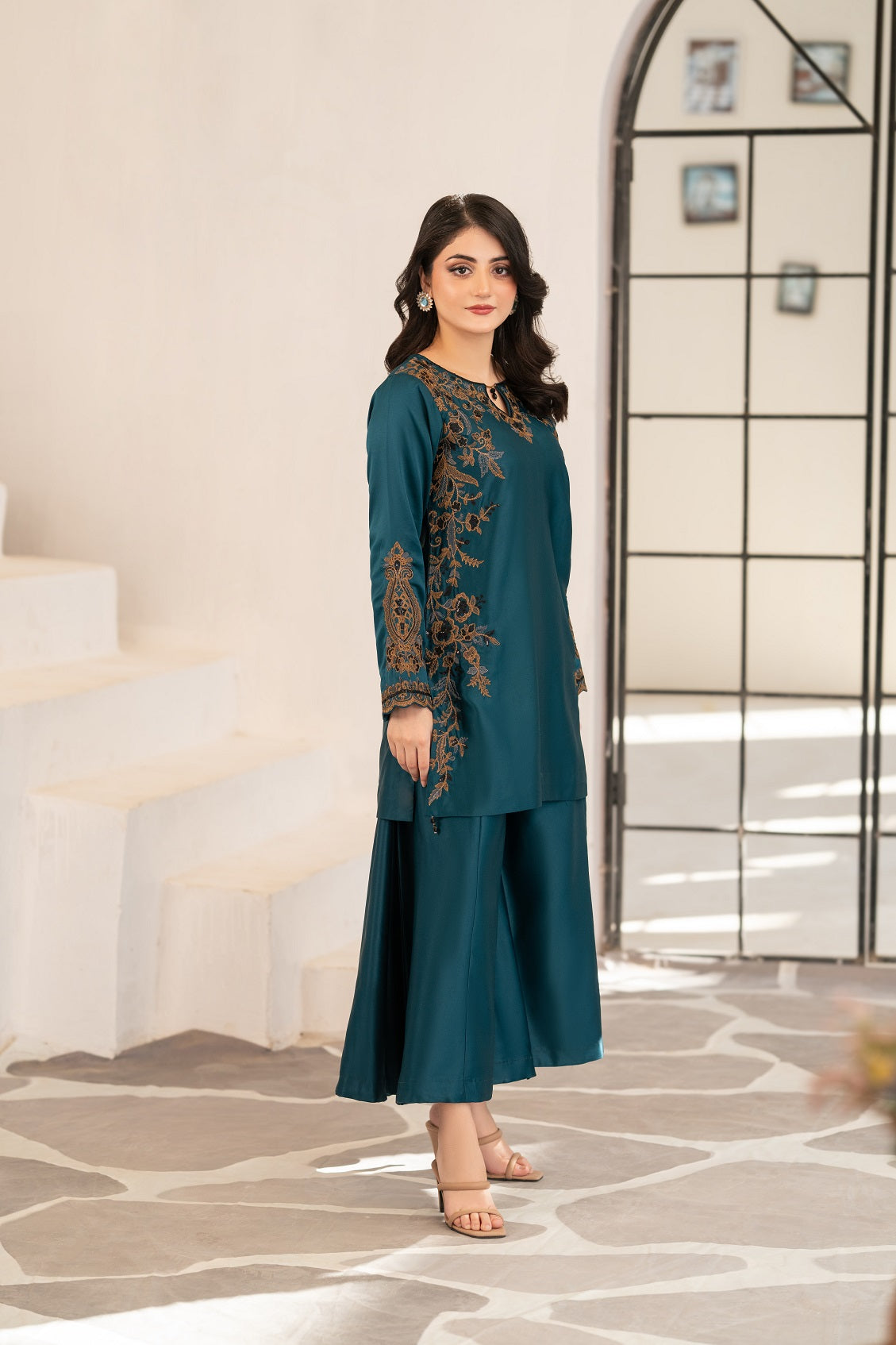 NF-5993 Teal Green Silk Stitched 2Pcs