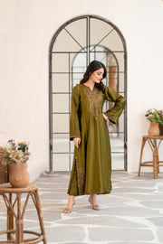 NF-6548 Mehndi Shamoos Silk Stitched 2Pc