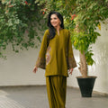 NF-6451 Mehndi Silk Stitched 2PC Dress