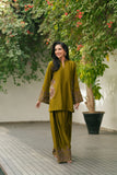 NF-6451 Mehndi Silk Stitched 2PC Dress