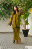 NF-6451 Mehndi Silk Stitched 2PC Dress
