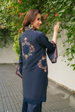NF-6392 Navy Blue Silk Stitched 2Pc Suit
