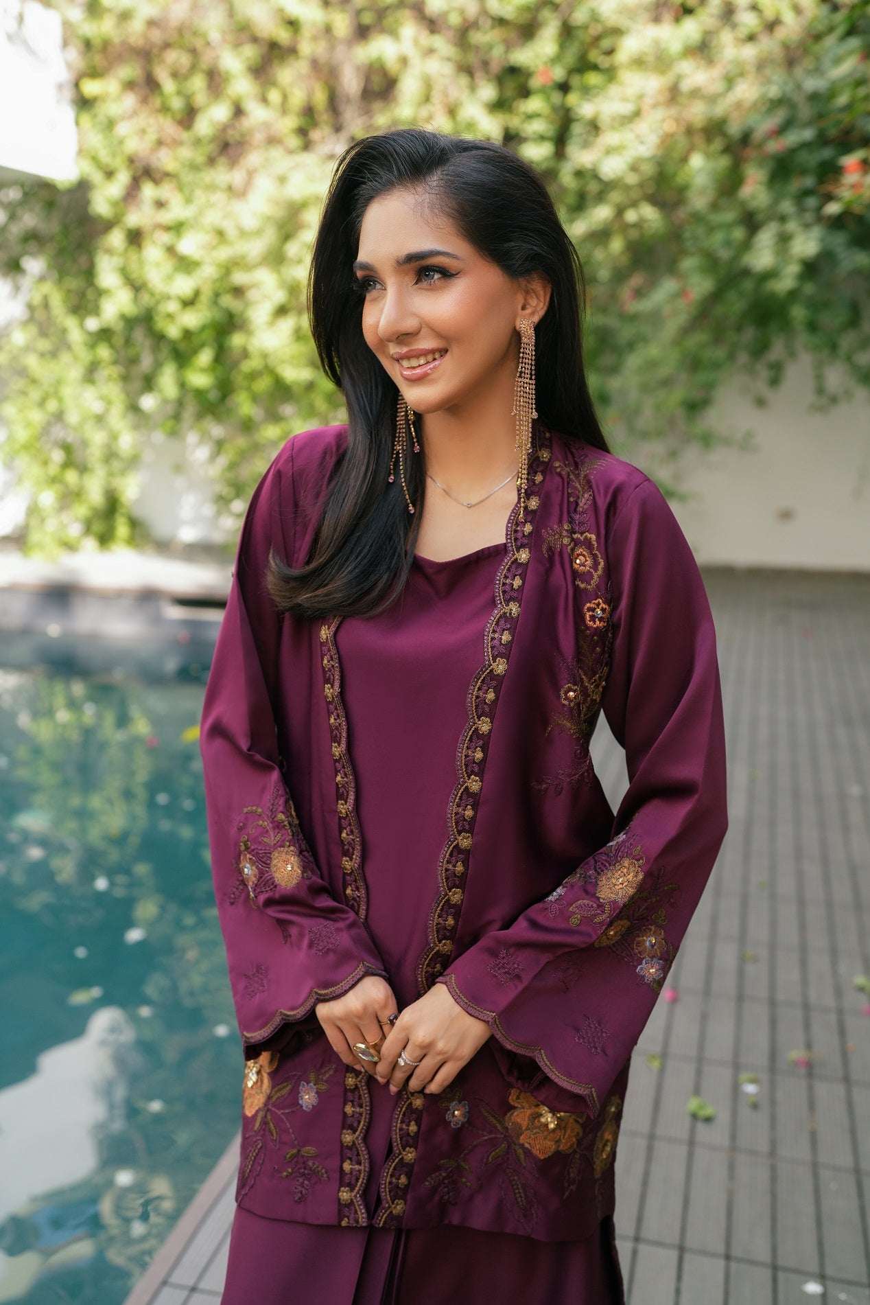 NF-6617 Magenta Silk 2Pc Stitched Suit