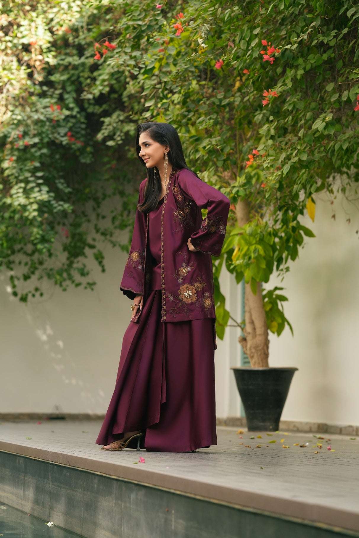NF-6617 Magenta Silk 2Pc Stitched Suit