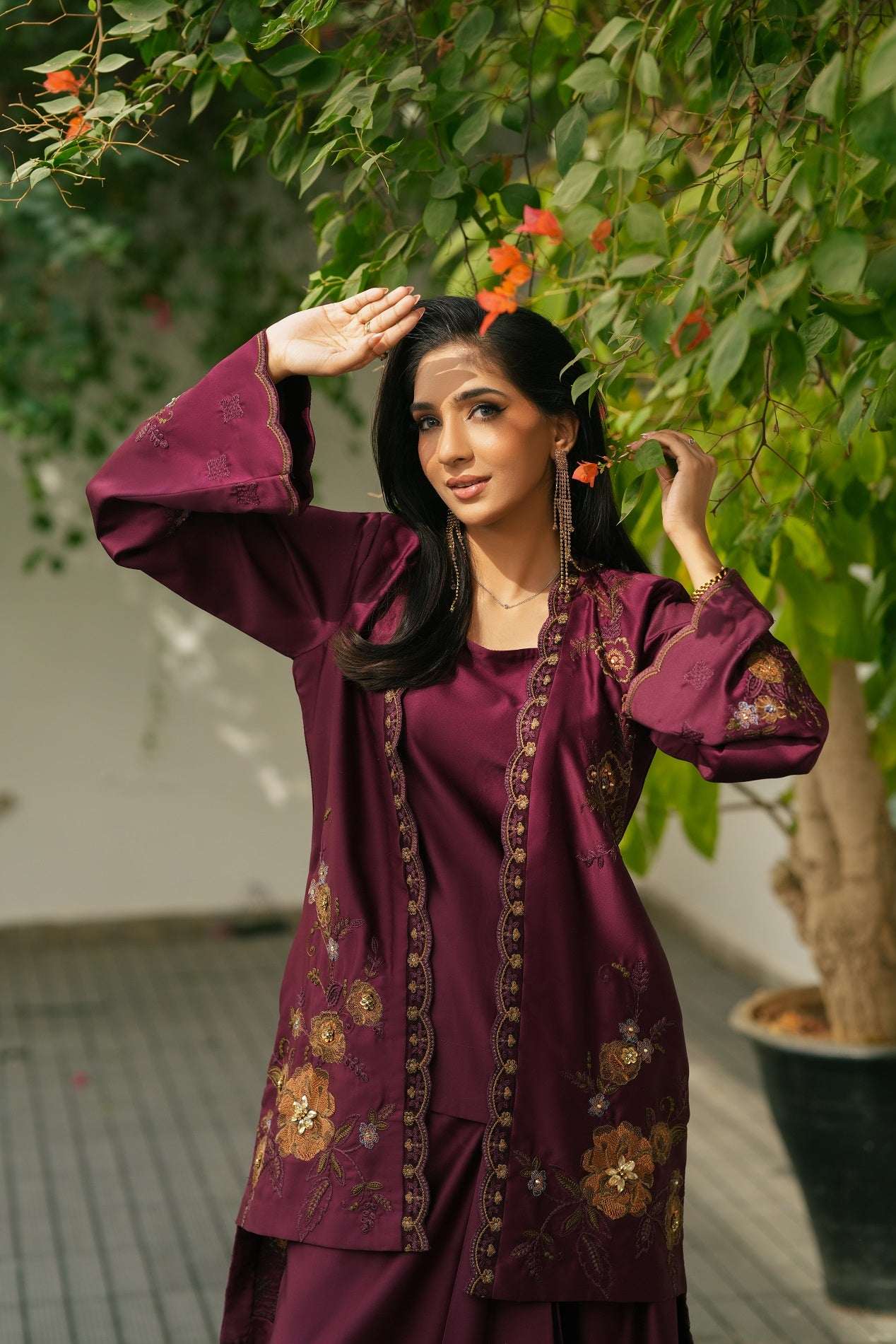 NF-6617 Magenta Silk 2Pc Stitched Suit