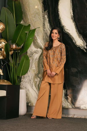 NF-6614 Golden Silk 2Pcs Stitched Dress
