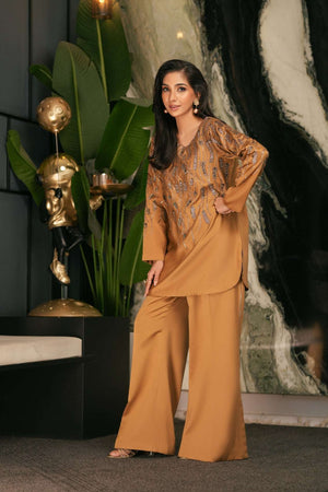NF-6614 Golden Silk 2Pcs Stitched Dress