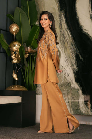 NF-6614 Golden Silk 2Pcs Stitched Dress