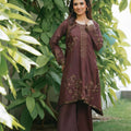 NF-6612 Brown Silk 2Pcs Stitched Suit