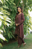 NF-6612 Brown Silk 2Pcs Stitched Suit
