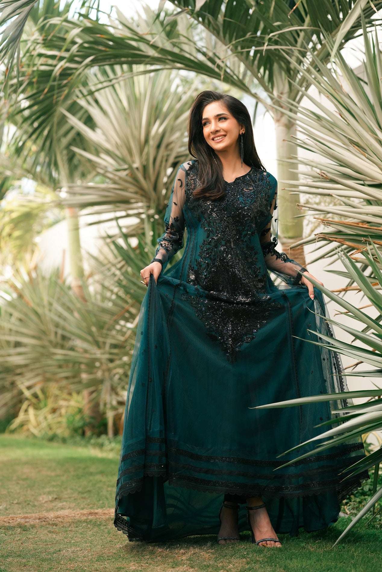 NF-6609 Teal Green Stitched Frock
