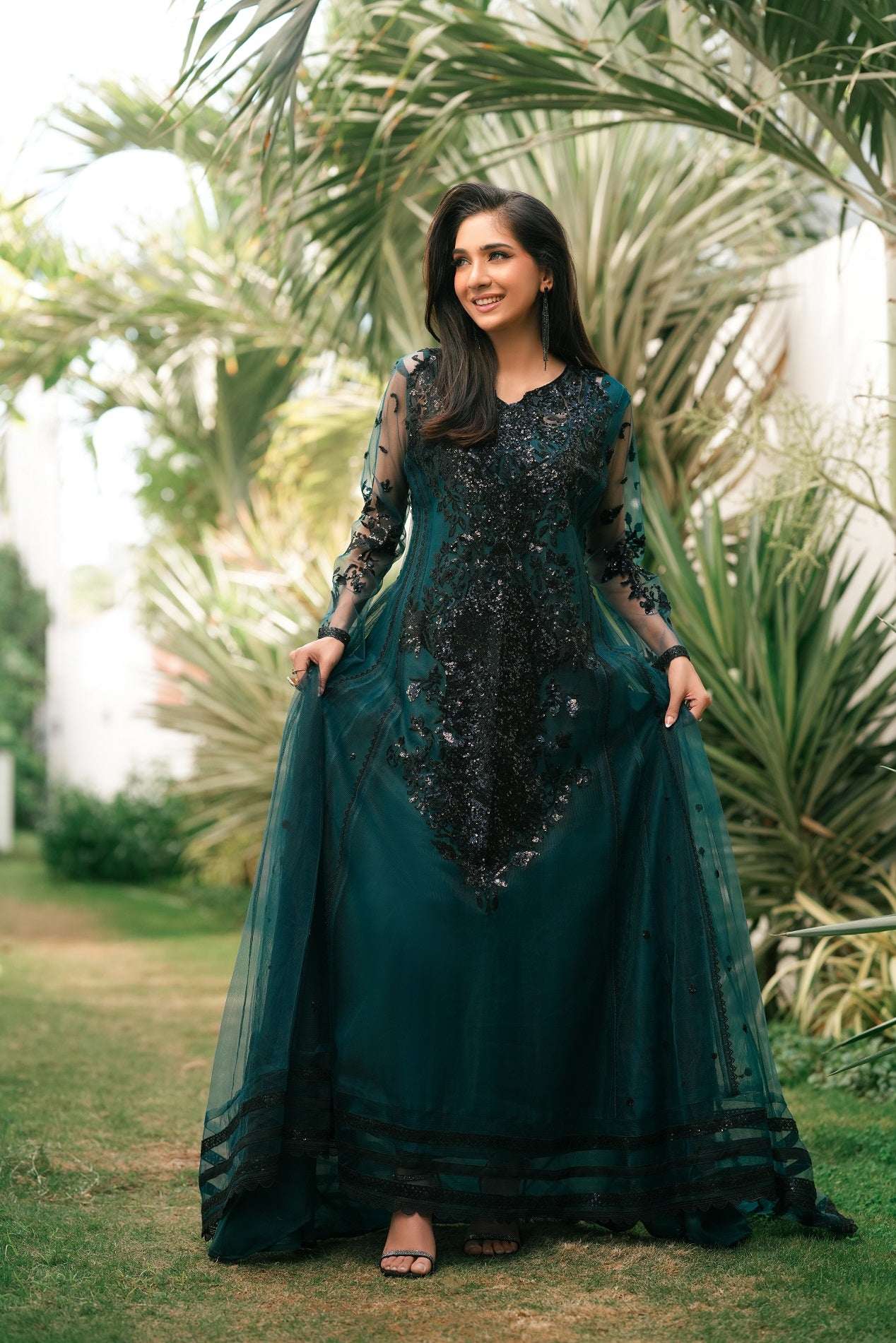 NF-6609 Teal Green Stitched Frock