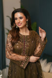 NF-5997 Mehndi Net Stitched 3Pc Suit