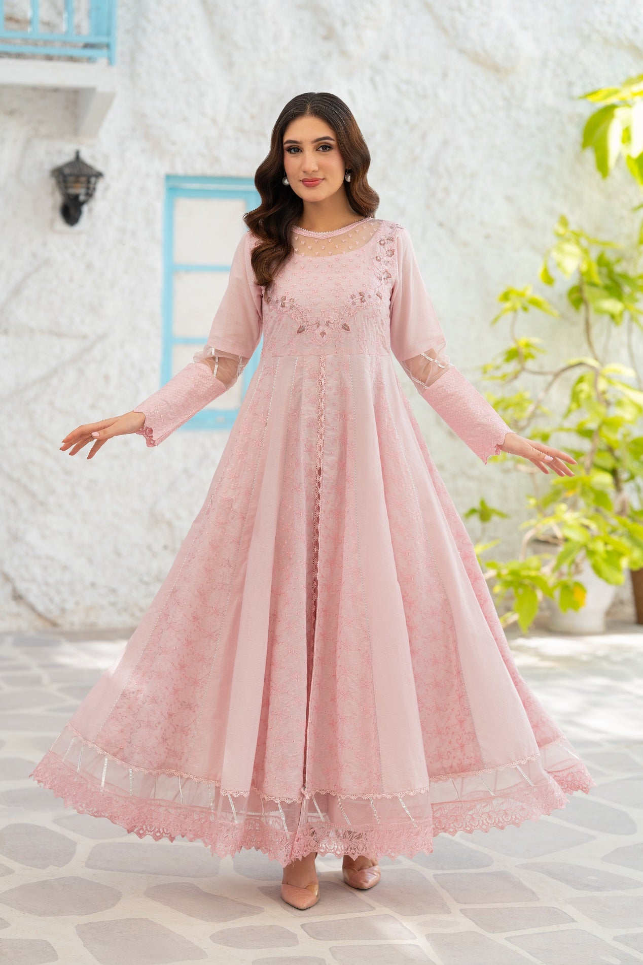 NF-6827 Pink Chicken Stitched Frock