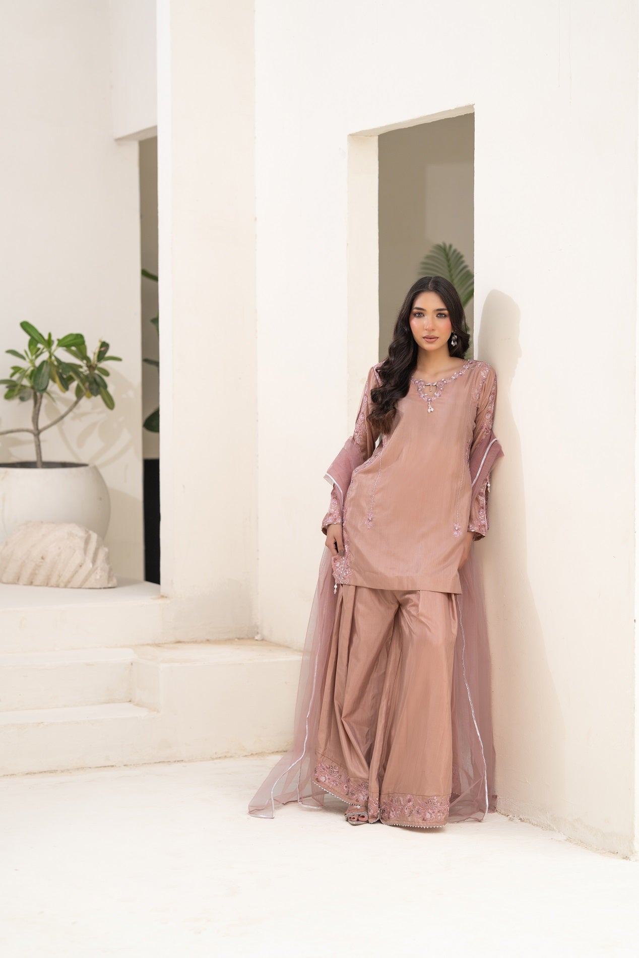 NF-6743 Tea Pink Silk Stitched 2PC