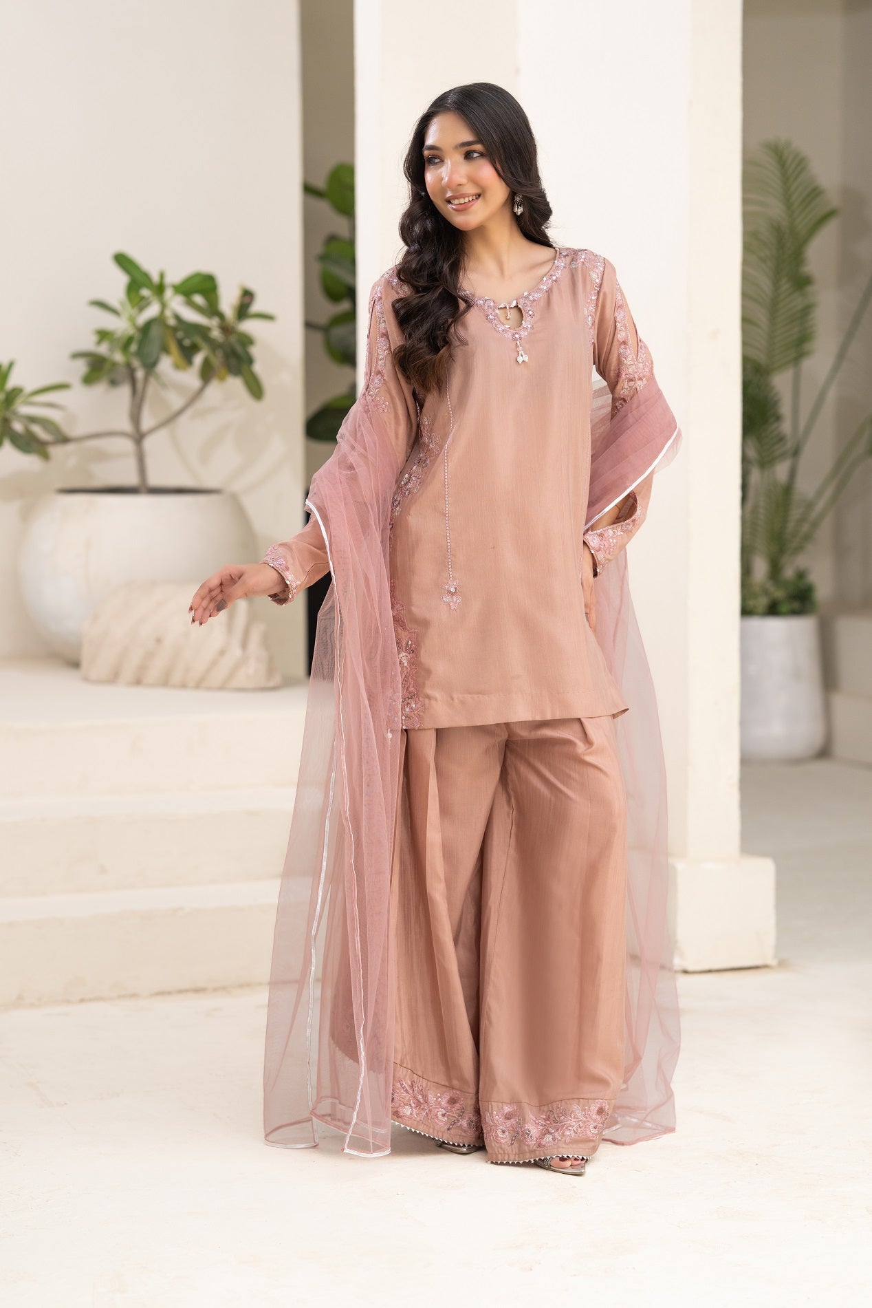 NF-6743 Tea Pink Silk Stitched 2PC