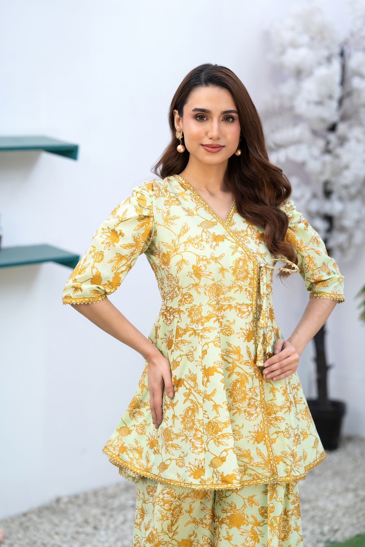 NF-6645 Pista Gold Print 2pc Stitched Dress