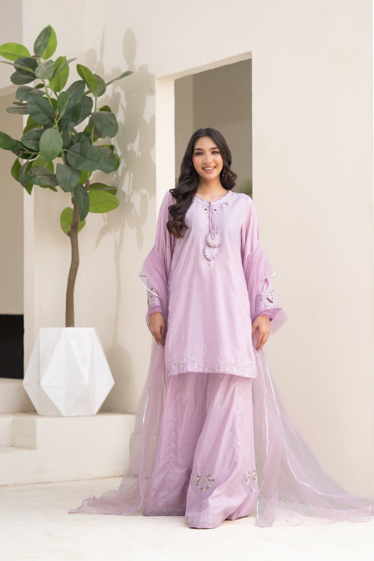 NF-6485 Lilac RawSilk Stitched 2PC Suit