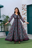 NF-5460 Blue Red Printed Stitched Frock