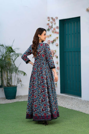 NF-5460 Blue Red Printed Stitched Frock