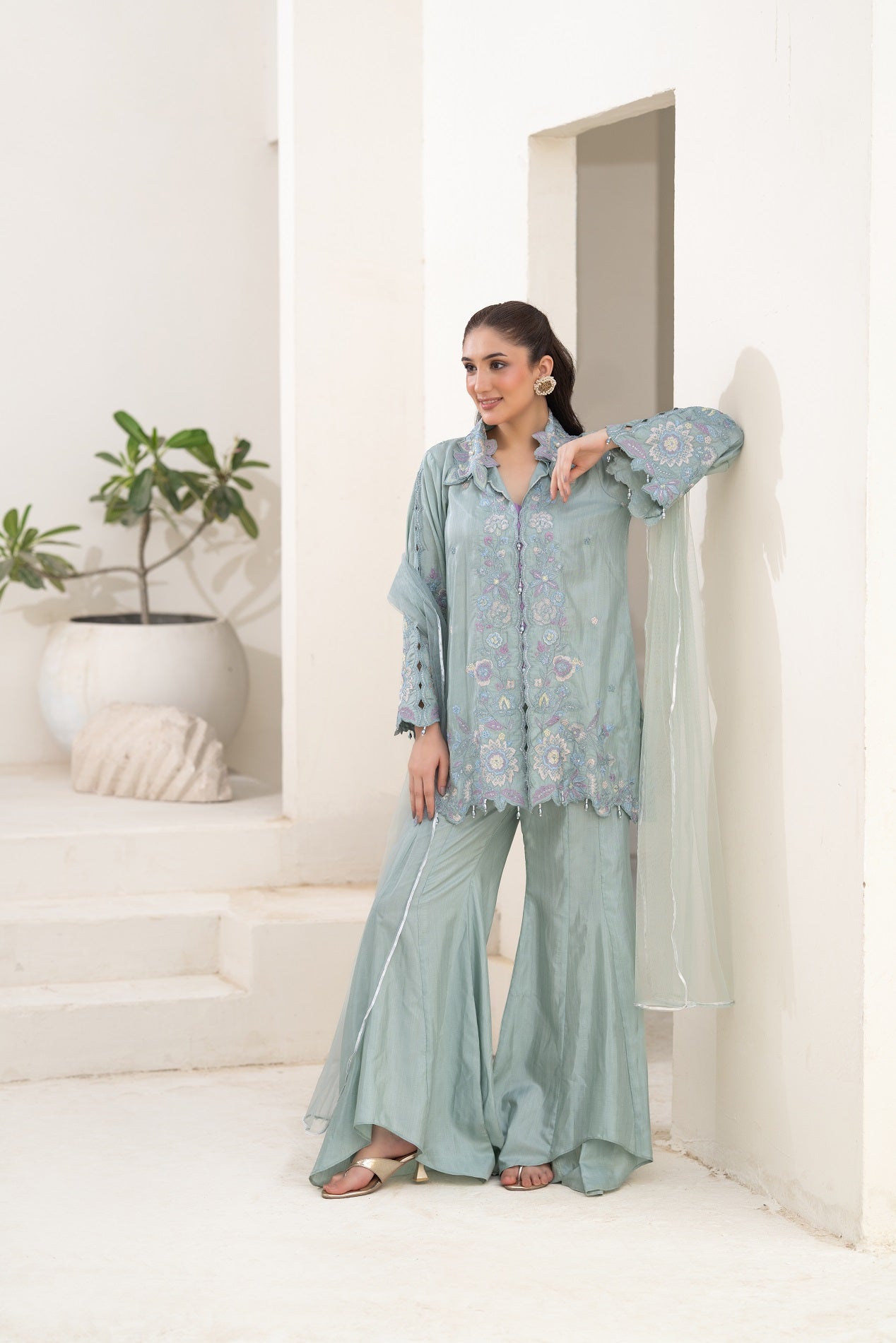 NF-6840 Ferozi RawSilk Chamki 2PC