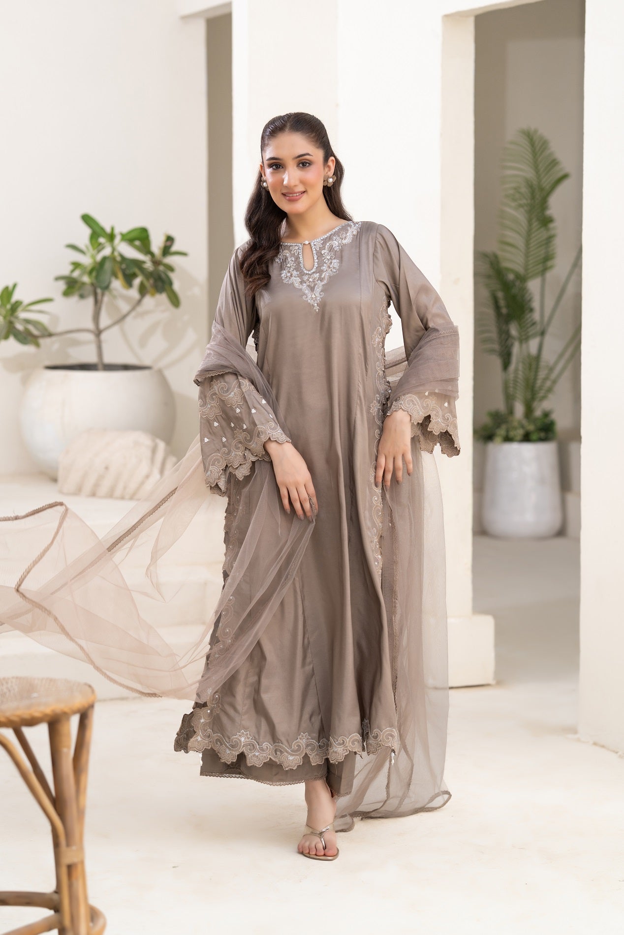 NF-6675 Grey Silk Stitched 2PC