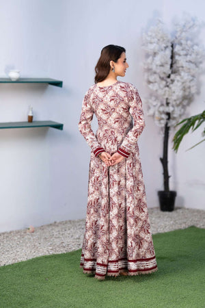 NF-66230 Maroon Pink Printed Stitched Frock