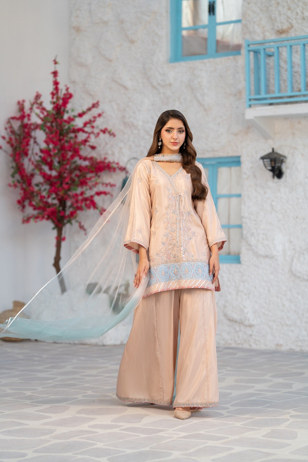 NF-6466 Cream Silk Stitched 2Pc