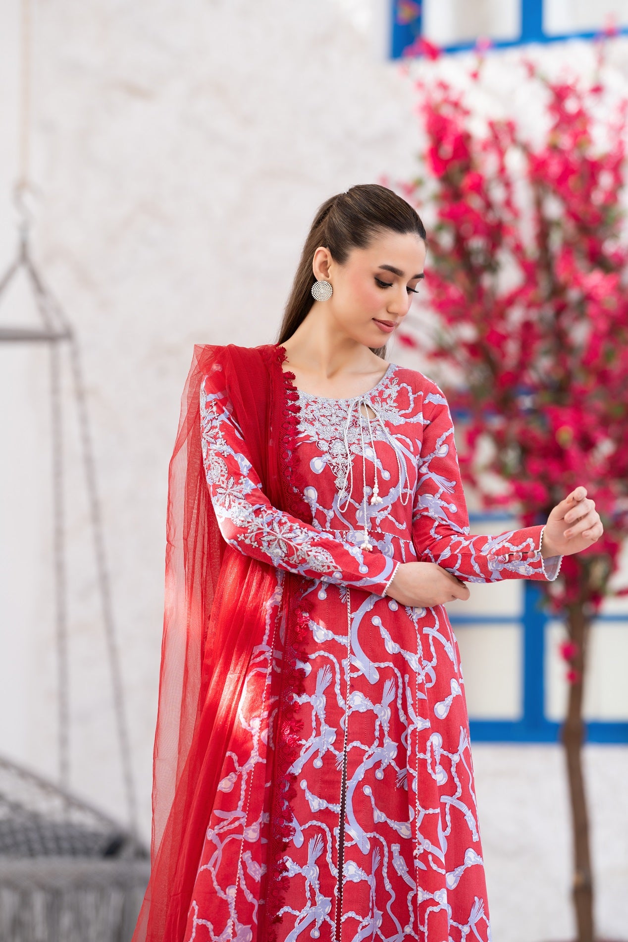 NF-6810 Rust Grey Printed Stitched Frock