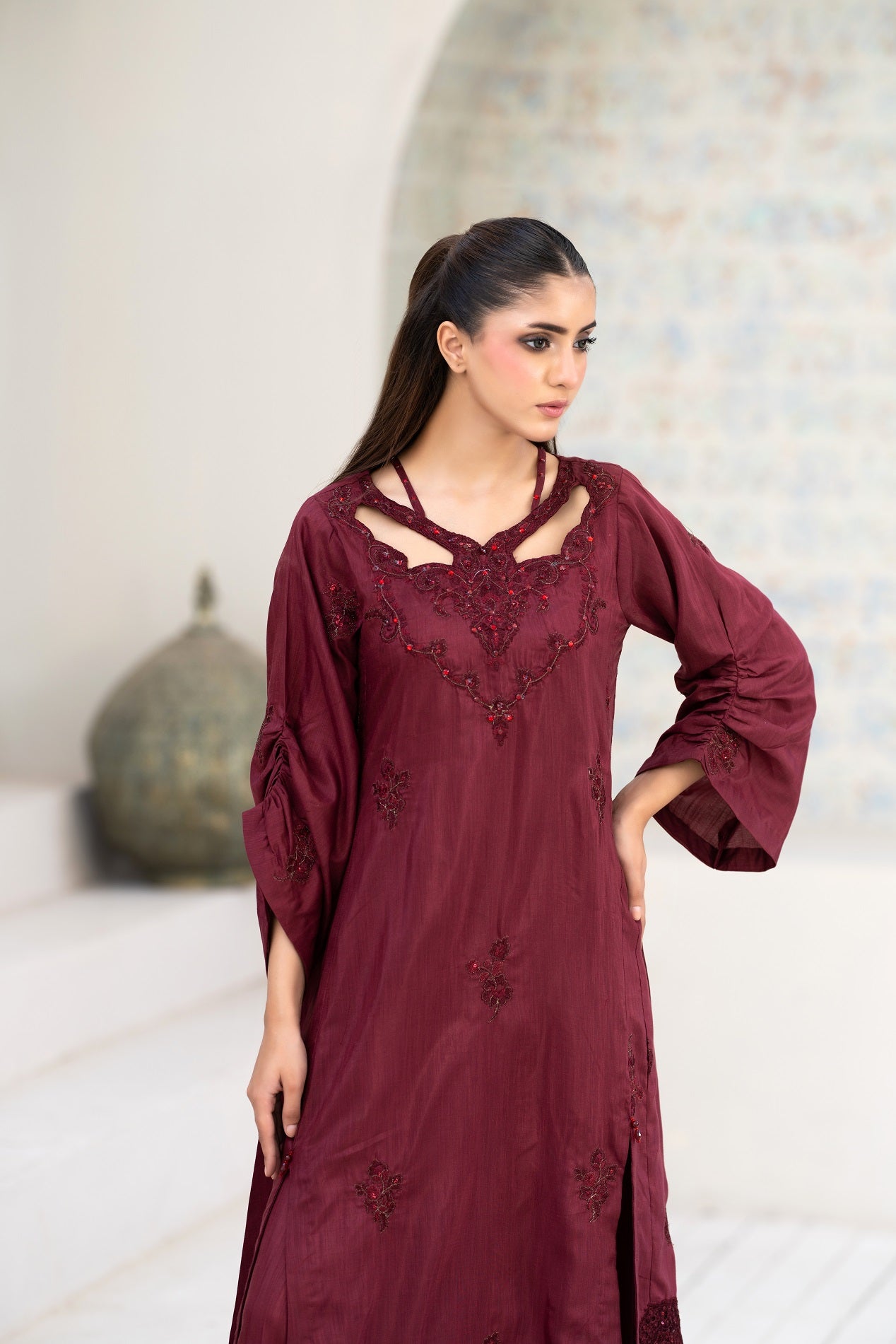 NF-6720 Maroon Silk Stitched 2PC