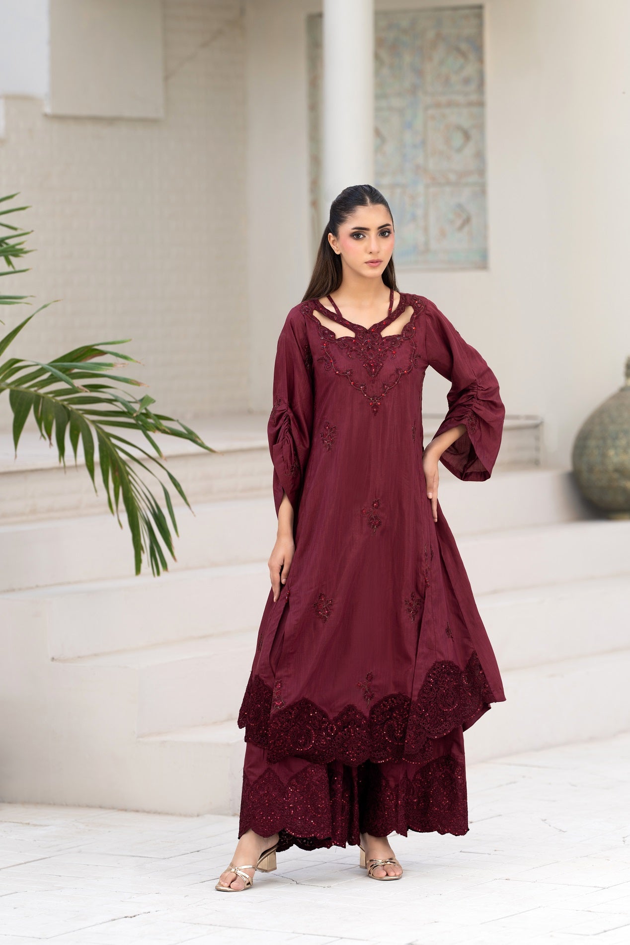 NF-6720 Maroon Silk Stitched 2PC