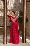 NF-6714 Shocking Pink Jaquard Stitched Frock