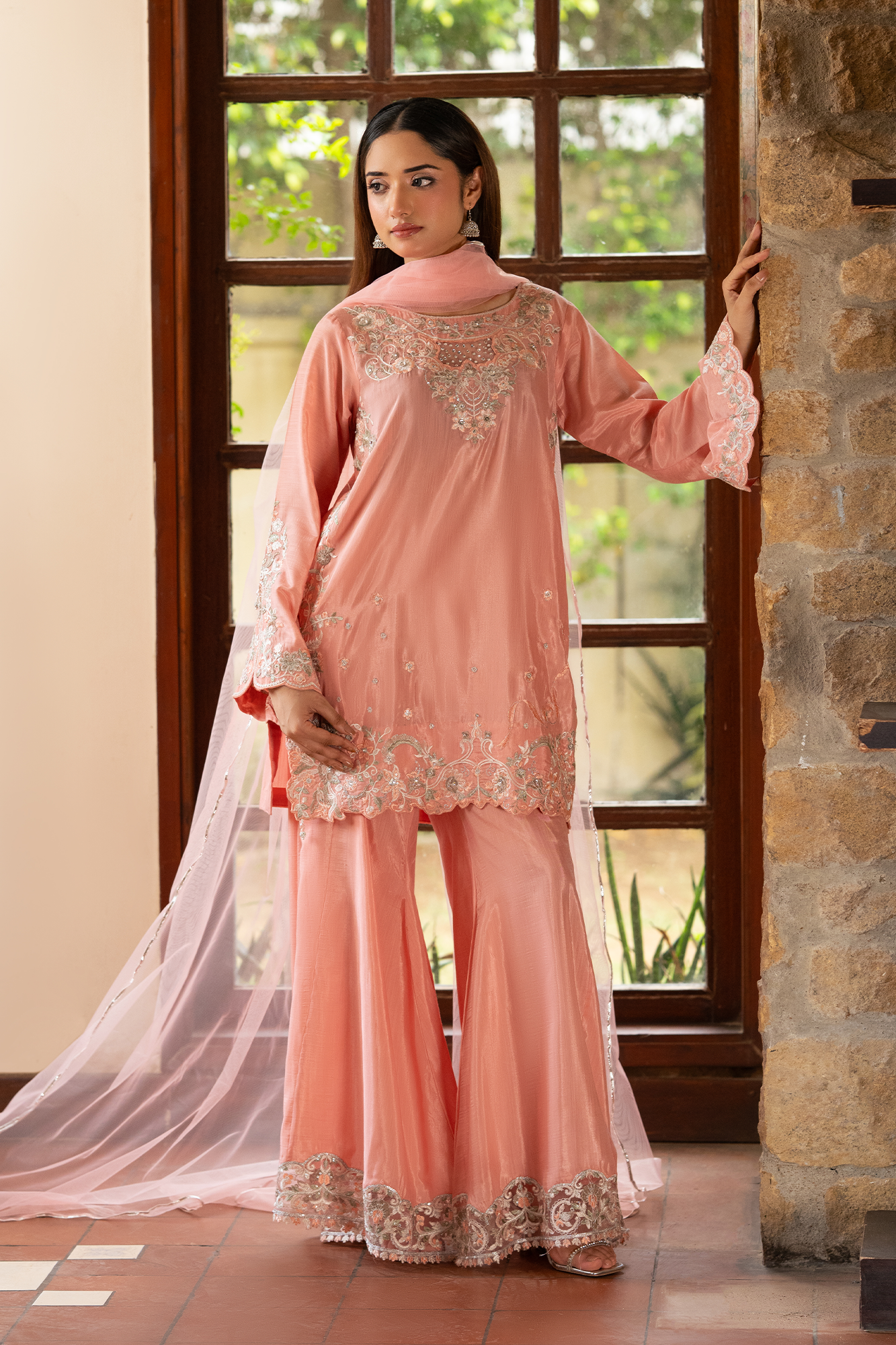NF-6902 - Peach Rawsilk Stitched 2PC