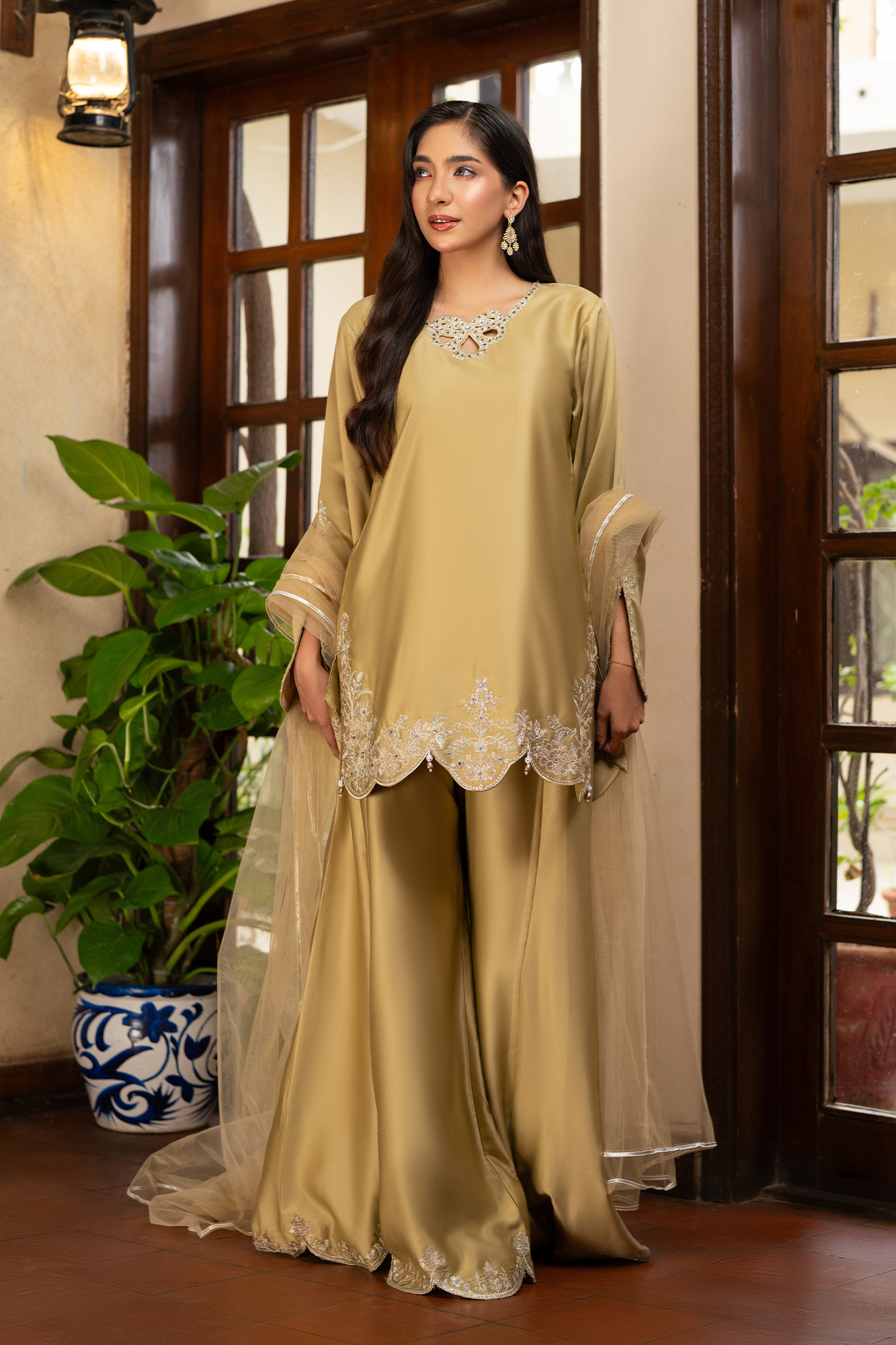 NF-6861 - Golden Dull Silk Stitched 2PC