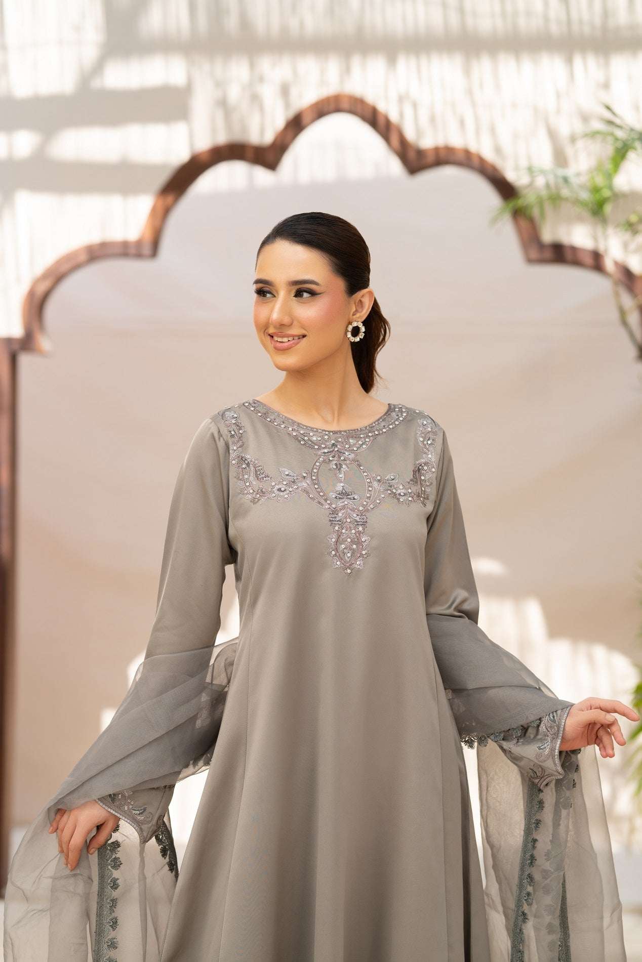 NF-6457 Grey Silk Stitched 2Pc