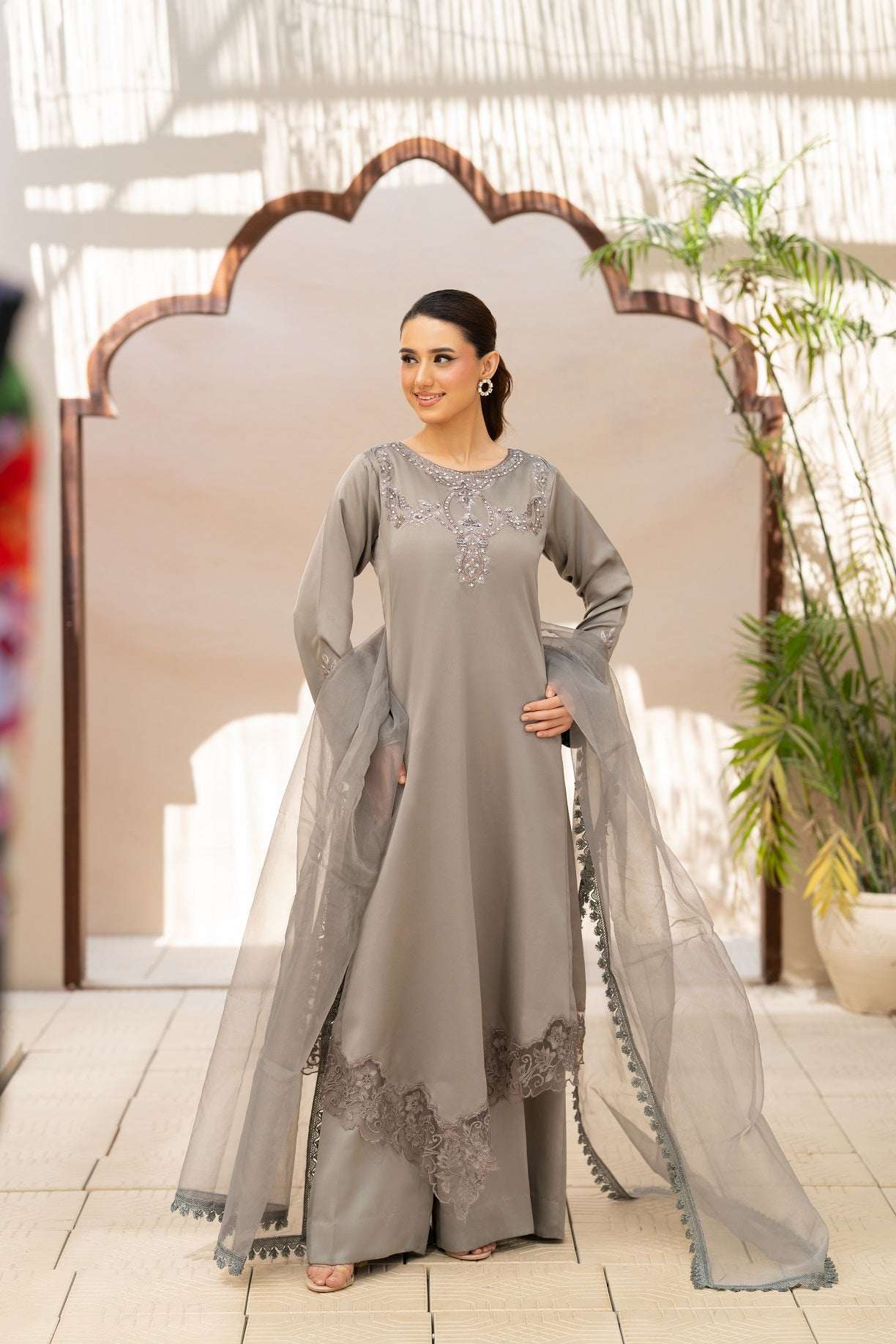 NF-6457 Grey Silk Stitched 2Pc